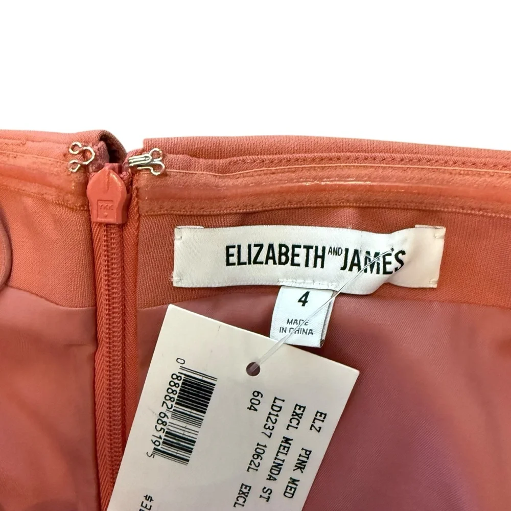 Elizabeth and James Melinda Dress Bodycon Strapless Coral Pink Rose Wedding Sz 4